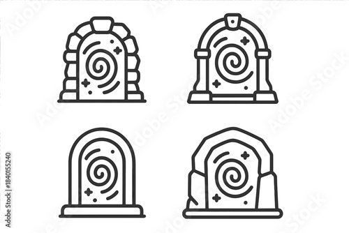 Set of four magical fantasy portals with swirling energy for game interface