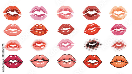 Collection of colorful lipstick lips in various shades