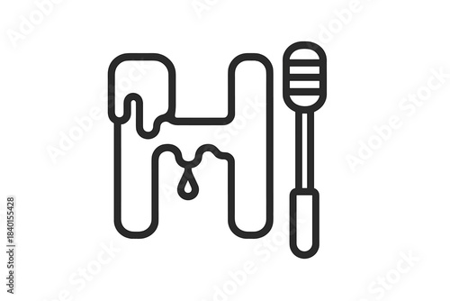 Outline drawing of sweet liquid dripping from a traditional wooden honey dipper