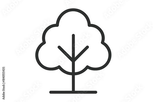 Stylized deciduous tree drawing in minimalist black and white line art style symbolizing nature and ecology