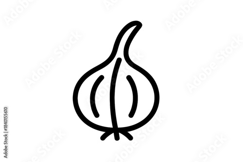 Simple black and white outline of a fresh whole onion or garlic vegetable