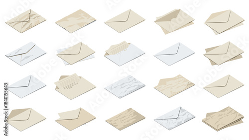 Collection of vintage beige and offwhite paper envelopes