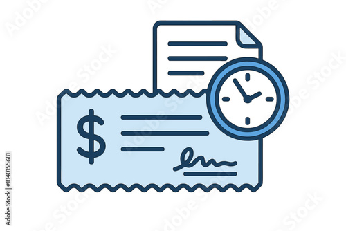 Deadline for bill payment or financial transaction represented by a check and a clock icon