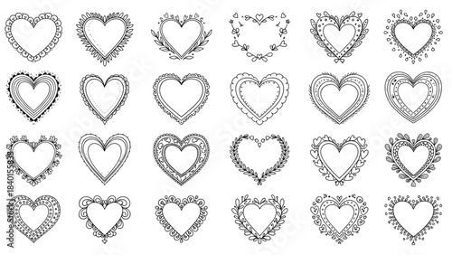 Collection of handdrawn hearts with various designs