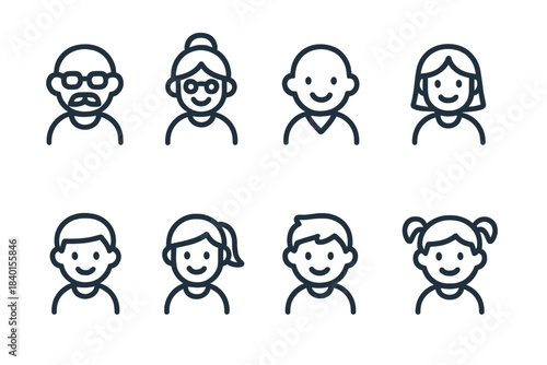 Diverse group of avatar icons representing different ages and genders from children to seniors
