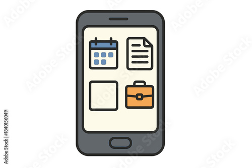 Mobile phone screen displaying business and productivity application icons for scheduling and work management