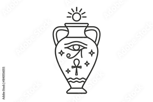 Ancient Egyptian amphora vase featuring powerful Eye of Horus and Ankh symbols