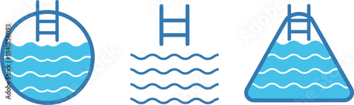 Swimming Pool Icons with Ladders and Water vector illustration