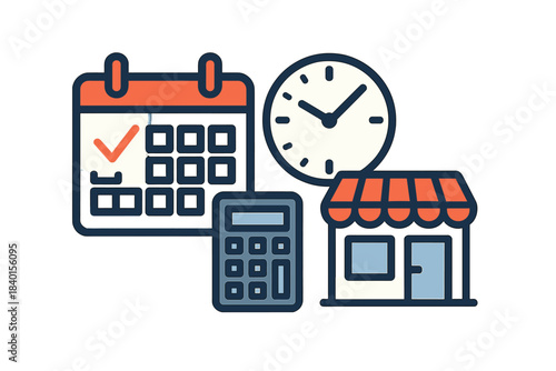 Wallpaper Mural Collection of essential business planning, retail operations, and management icons representing scheduling, finance, and commerce concepts Torontodigital.ca