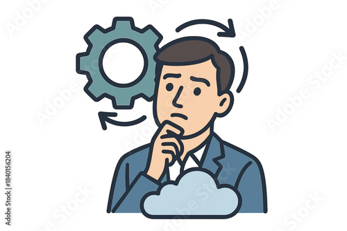 Businessman analyzing cloud computing system configuration and data processing workflow