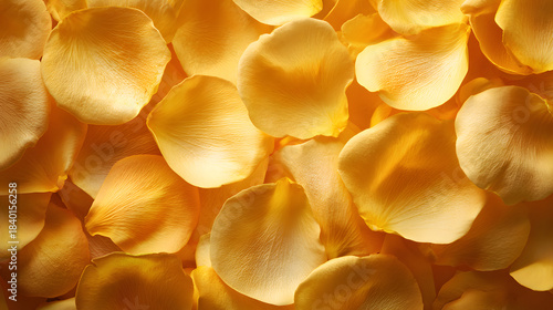 Bright full-frame scattering of yellow rose petals, warm golden tones, balanced soft lighting, crisp realistic petal details, fresh uplifting mood. High-quality original background for design.