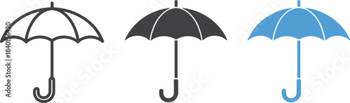 Umbrella Icons In Three Styles For Rain Protection weather