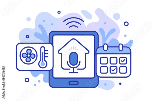 Smart home automation system control panel interface on a mobile device screen showing climate and scheduling