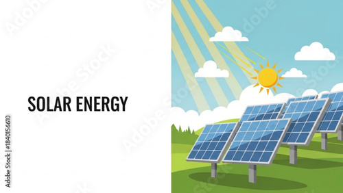 Solar panels in a field under the sun representing renewable energy and a sustainable future vector illustration for environmental co