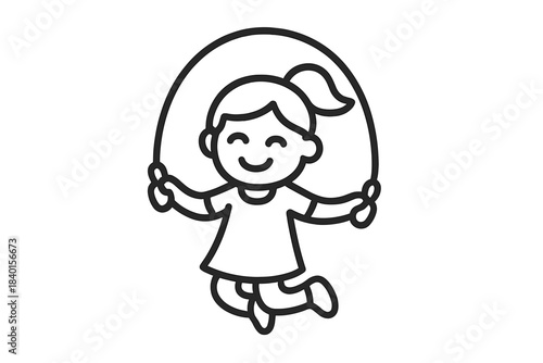 Smiling young girl jumping rope during playtime activity and physical fitness exercise