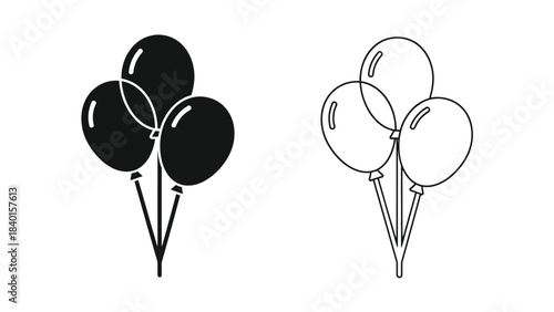 Black and white illustration of balloons with contrasting shapes and styles