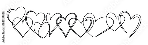 Continuous line drawing of connected hearts in a flowing arrangement, perfect for Valentines Day or any romantic celebration graphics and designs