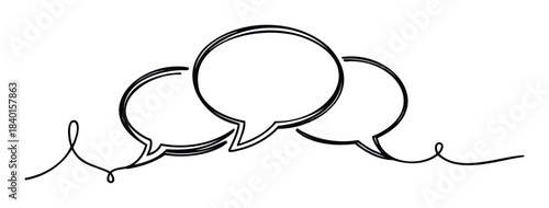 Three interconnected speech bubbles with flowing lines on a white background, ideal for communication and conversation themes in graphic projects.