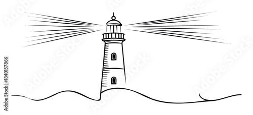Dramatic lighthouse emitting powerful beams of light across rolling waves, symbolizing guidance and safety for maritime navigation and coastal themes.