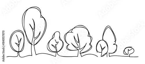 Simple line art abstract trees forming a scenic landscape border perfect for nature themes or minimalist graphic projects