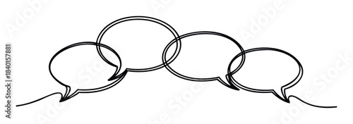 Interconnected speech bubbles graphic symbolizing communication dialogue and conversation for sharing ideas and messages in a modern abstract style