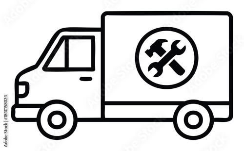 Service vehicle with tools icon for repair and maintenance business representing mobile support and professional assistance for clients on the go