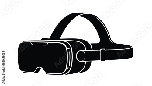 A black and white outline illustration of modern virtual reality headset technology