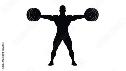 Silhouette of a muscular person lifting weights in a powerful pose