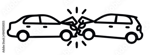 Simple black line drawing icon symbolizing a car crash with impact lines, representing accident or collision concepts for use in presentations or informational graphics.