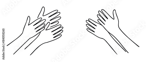 Abstract line drawings of hands clapping in unity and celebration, perfect for conveying applause, success, and positive reinforcement in promotional materials or presentations.