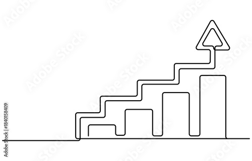 Continuous one line drawing of increasing profit business graph data. Business financial market growth minimal concept. Doodle vector illustration