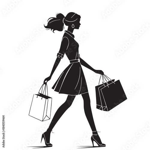 Black hopping girl Silhouette Vector, High Quality Illustration on White Background