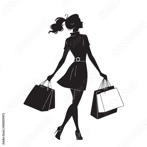 Black hopping girl Silhouette Vector, High Quality Illustration on White Background
