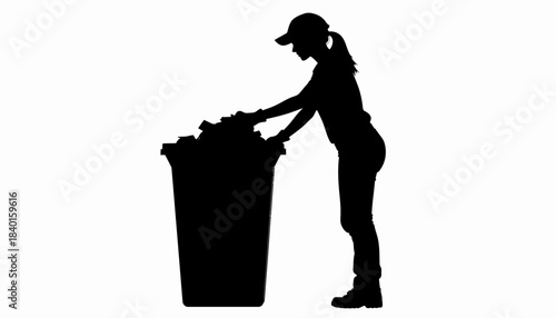Silhouette of a person conscientiously disposing of refuse, highlighting a commitment to a clean environment and responsible waste management practices for a sustainable future