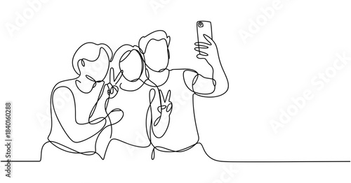 Three friends happily posing for a selfie together, capturing a memorable moment with a smartphone