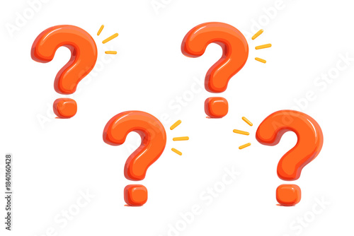 Four red question marks on white background - 3d style symbols with shadows
