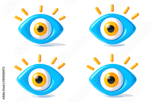 Cartoon blue eye icons with orange accents on white background