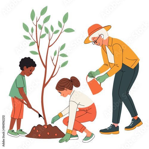 people planting trees