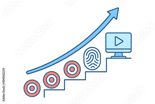 Progress steps toward success with goal setting, biometric identification, and digital media
