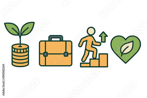 Business concepts for financial growth, career development, and environmental care