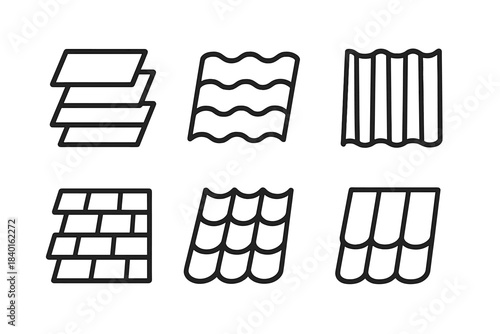 Set of six different types of roofing materials and construction shingles