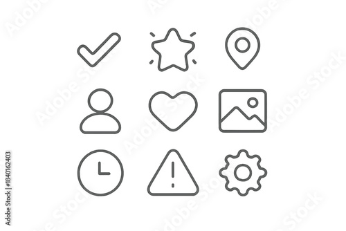 Essential set of nine outline web and mobile application interface icons for modern design projects