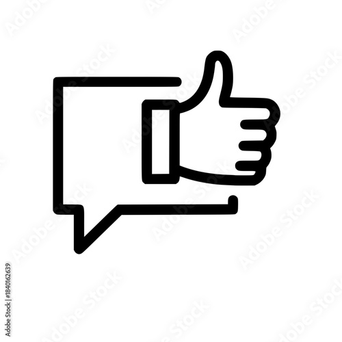 Thumbs up gesture in speech bubble icon for social media feedback

