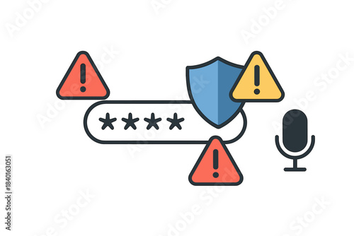 Cybersecurity threat alert showing password protection failure and voice recognition vulnerability