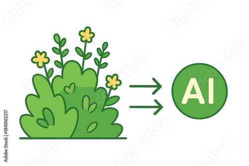 Natural growth and flowering bush transforming into artificial intelligence concept
