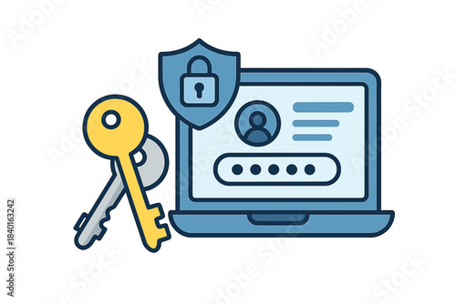 Digital access control system with laptop, protective shield, padlock, and authentication keys