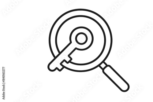Magnifying glass searching for a key concept or solution outline symbol design