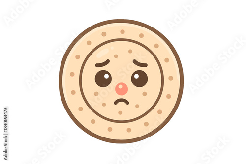 Cute cartoon acne patch character with a worried expression and small blemishes on its surface