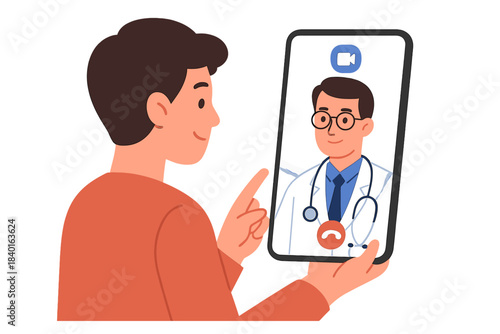 Virtual healthcare appointment with a doctor consulting a patient via smartphone video call