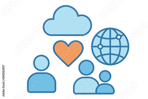 Global community connection, cloud computing, and social networking concepts
